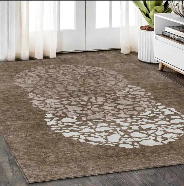 5' X 8' Chocolate And Taupe Abstract Washable Indoor Outdoor Area Rug