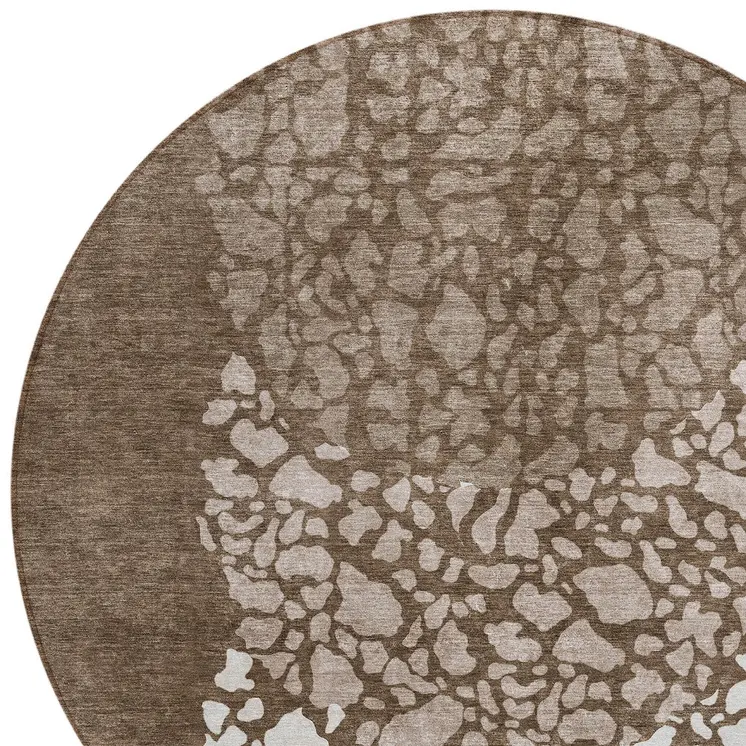 8' Chocolate And Taupe Round Abstract Washable Indoor Outdoor Area Rug