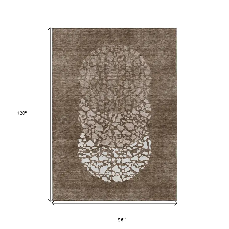 8' X 10' Chocolate And Taupe Abstract Washable Indoor Outdoor Area Rug