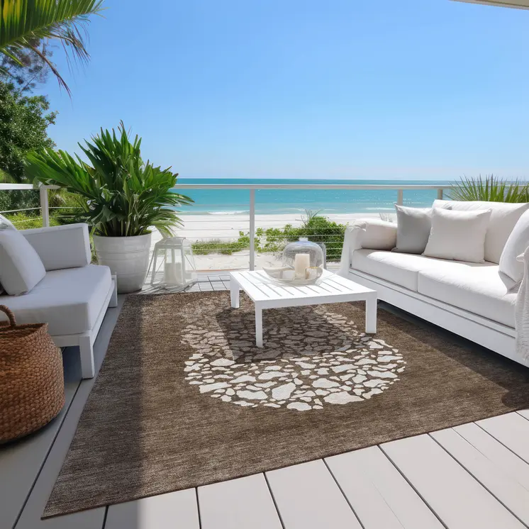 8' X 10' Chocolate And Taupe Abstract Washable Indoor Outdoor Area Rug