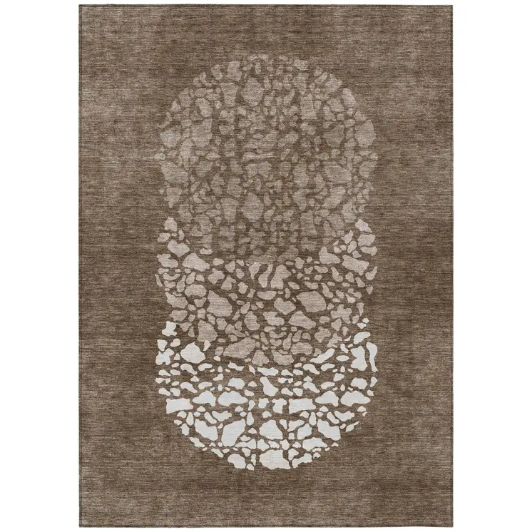 8' X 10' Chocolate And Taupe Abstract Washable Indoor Outdoor Area Rug