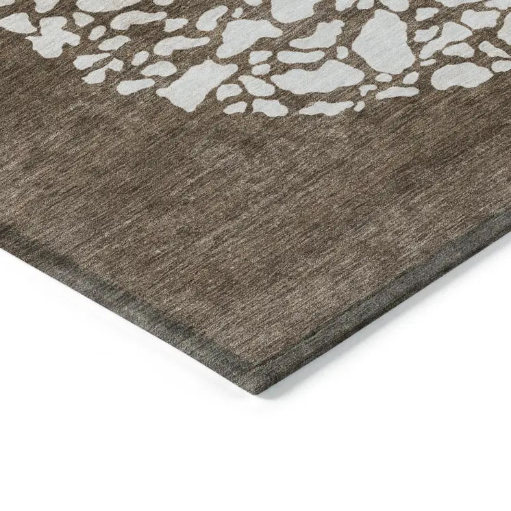 8' X 10' Chocolate And Taupe Abstract Washable Indoor Outdoor Area Rug
