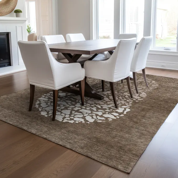10' X 14' Chocolate And Taupe Abstract Washable Indoor Outdoor Area Rug