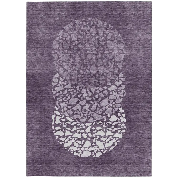 3' X 5' Eggplant Purple And Lilac Abstract Washable Indoor Outdoor Area Rug