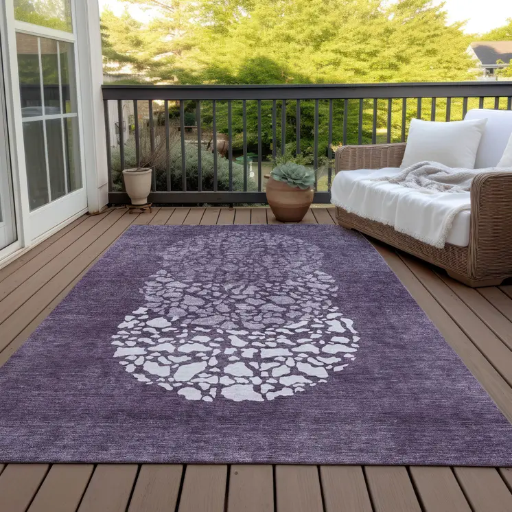 3' X 5' Eggplant Purple And Lilac Abstract Washable Indoor Outdoor Area Rug