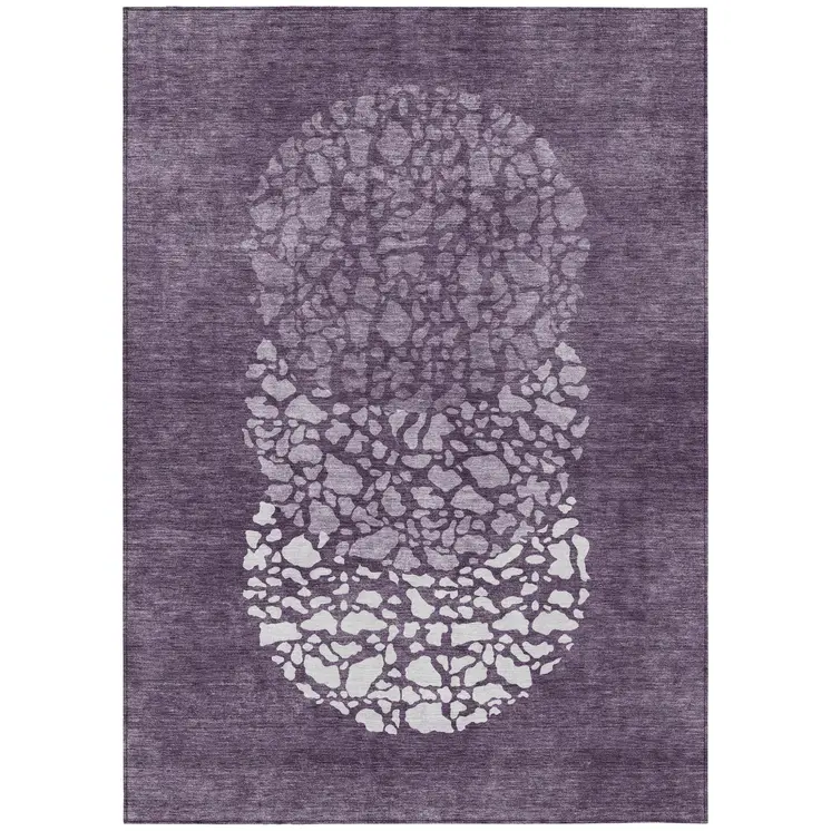 3' X 5' Eggplant Purple And Lilac Abstract Washable Indoor Outdoor Area Rug