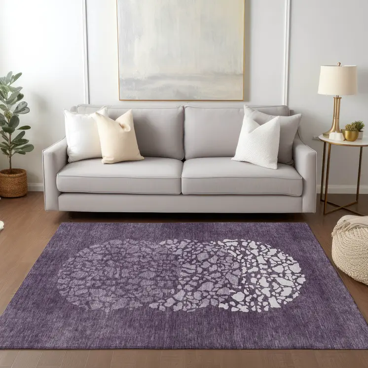 3' X 5' Eggplant Purple And Lilac Abstract Washable Indoor Outdoor Area Rug