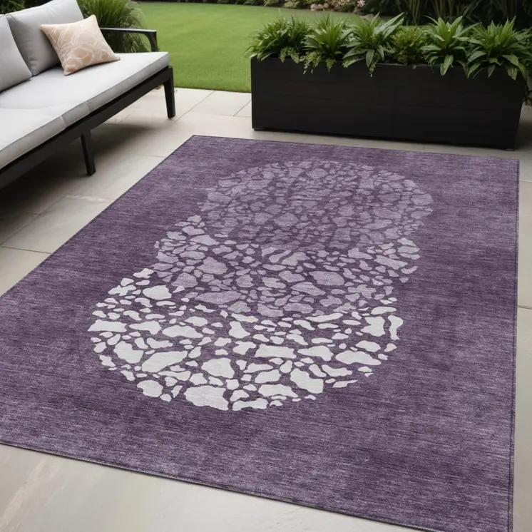5' X 8' Eggplant Purple And Lilac Abstract Washable Indoor Outdoor Area Rug