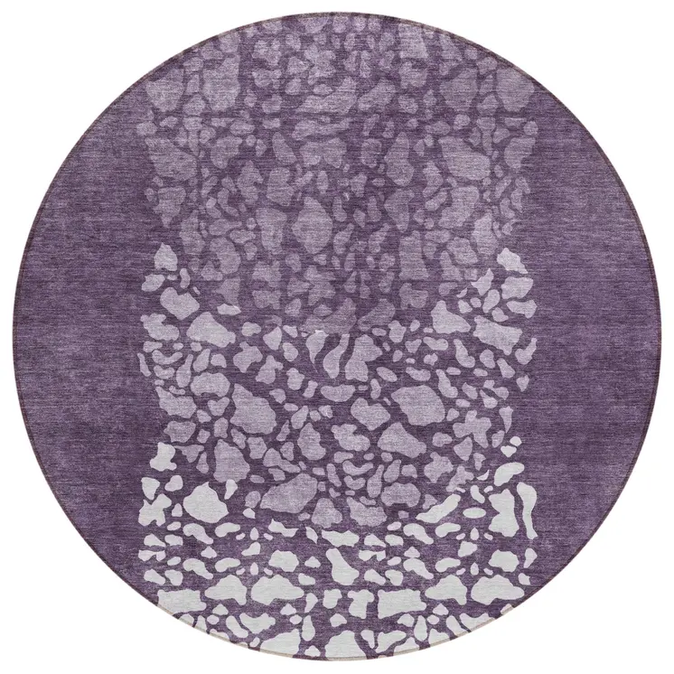 8' Eggplant Purple And Lilac Round Abstract Washable Indoor Outdoor Area Rug