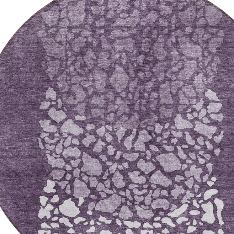 8' Eggplant Purple And Lilac Round Abstract Washable Indoor Outdoor Area Rug