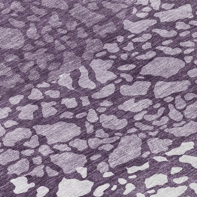 8' Eggplant Purple And Lilac Round Abstract Washable Indoor Outdoor Area Rug