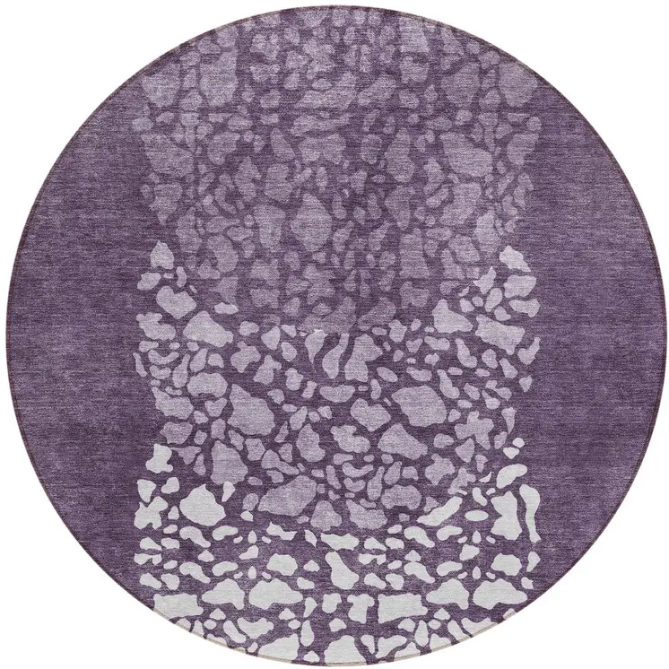 8' Eggplant Purple And Lilac Round Abstract Washable Indoor Outdoor Area Rug