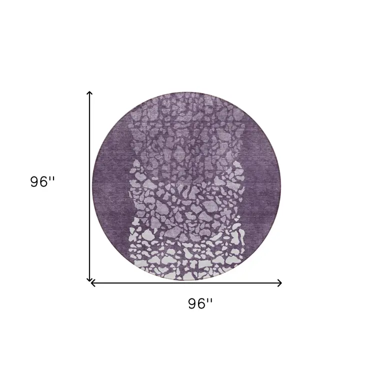 8' Eggplant Purple And Lilac Round Abstract Washable Indoor Outdoor Area Rug
