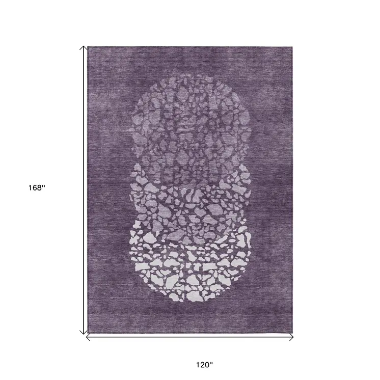 10' X 14' Eggplant Purple And Lilac Abstract Washable Indoor Outdoor Area Rug