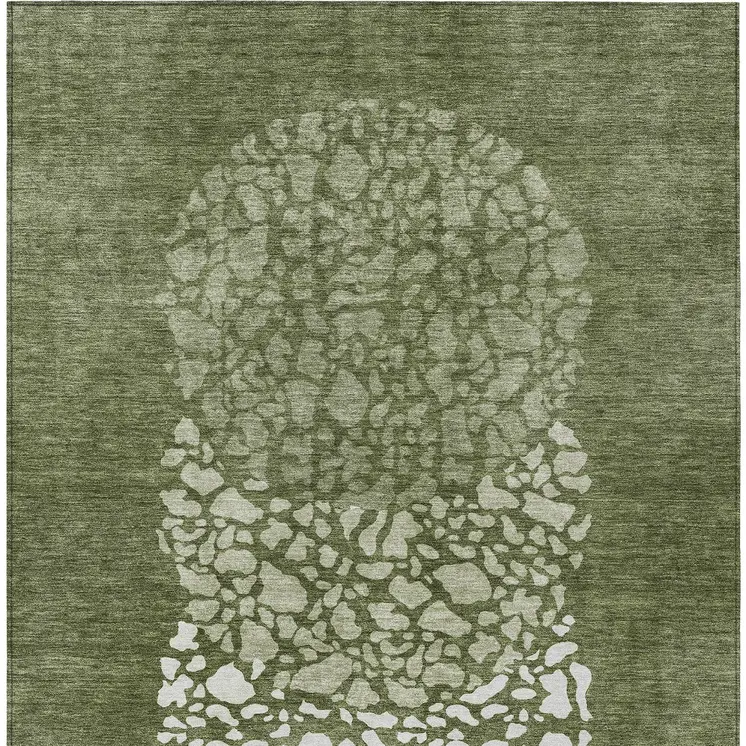 3' X 5' Olive Green And Artichoke Green Abstract Washable Indoor Outdoor Area Rug