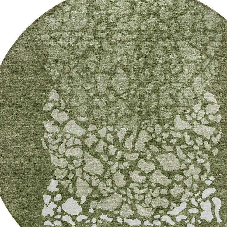 8' Olive Green And Artichoke Green Round Abstract Washable Indoor Outdoor Area Rug