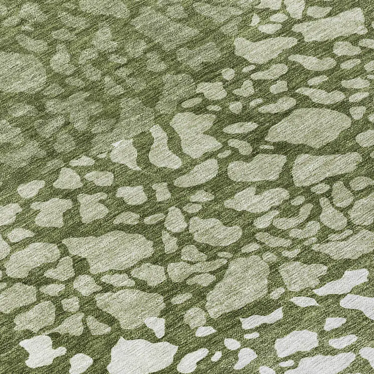 8' Olive Green And Artichoke Green Round Abstract Washable Indoor Outdoor Area Rug
