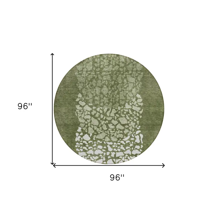 8' Olive Green And Artichoke Green Round Abstract Washable Indoor Outdoor Area Rug