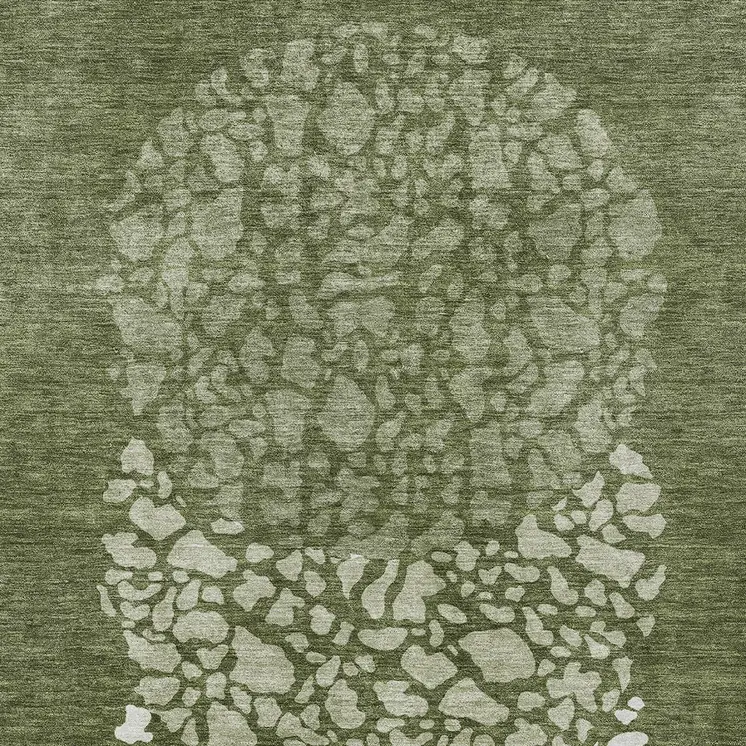 8' X 10' Olive Green And Artichoke Green Abstract Washable Indoor Outdoor Area Rug