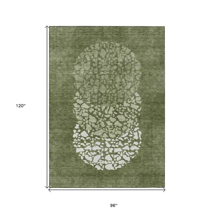 8' X 10' Olive Green And Artichoke Green Abstract Washable Indoor Outdoor Area Rug