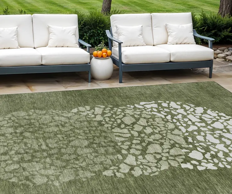 8' X 10' Olive Green And Artichoke Green Abstract Washable Indoor Outdoor Area Rug