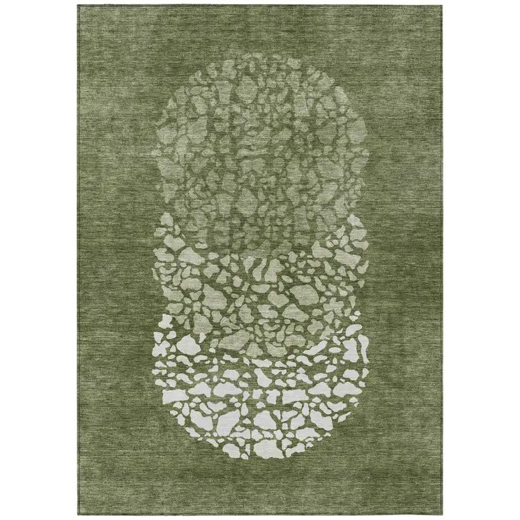 8' X 10' Olive Green And Artichoke Green Abstract Washable Indoor Outdoor Area Rug