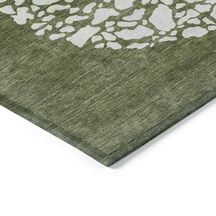 8' X 10' Olive Green And Artichoke Green Abstract Washable Indoor Outdoor Area Rug