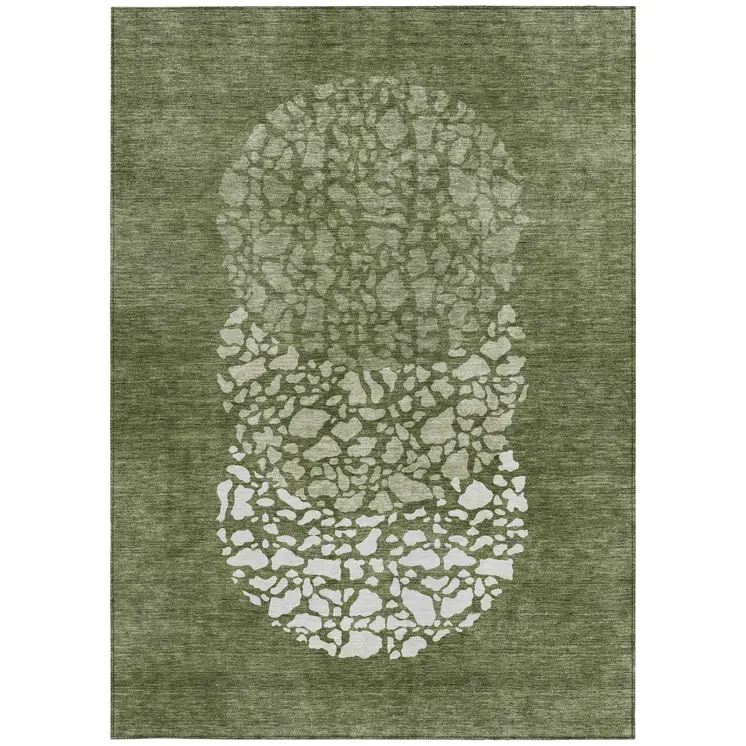 8' X 10' Olive Green And Artichoke Green Abstract Washable Indoor Outdoor Area Rug