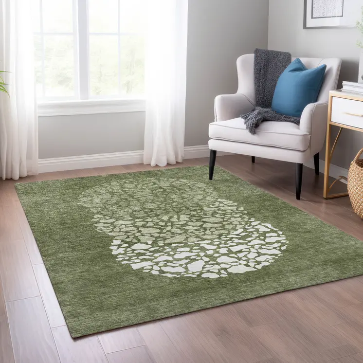 8' X 10' Olive Green And Artichoke Green Abstract Washable Indoor Outdoor Area Rug