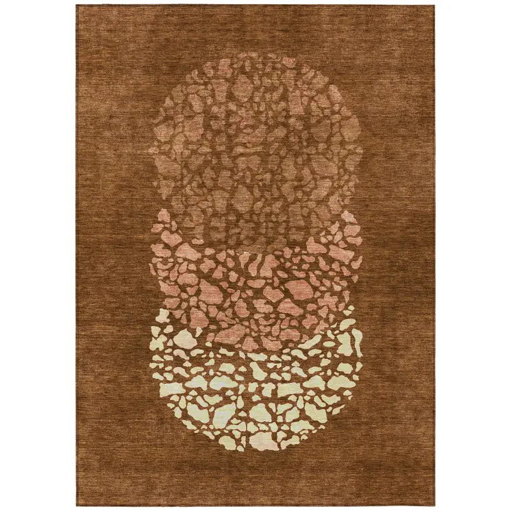 3' X 5' Orange Terra Cotta And Ivory Abstract Washable Indoor Outdoor Area Rug