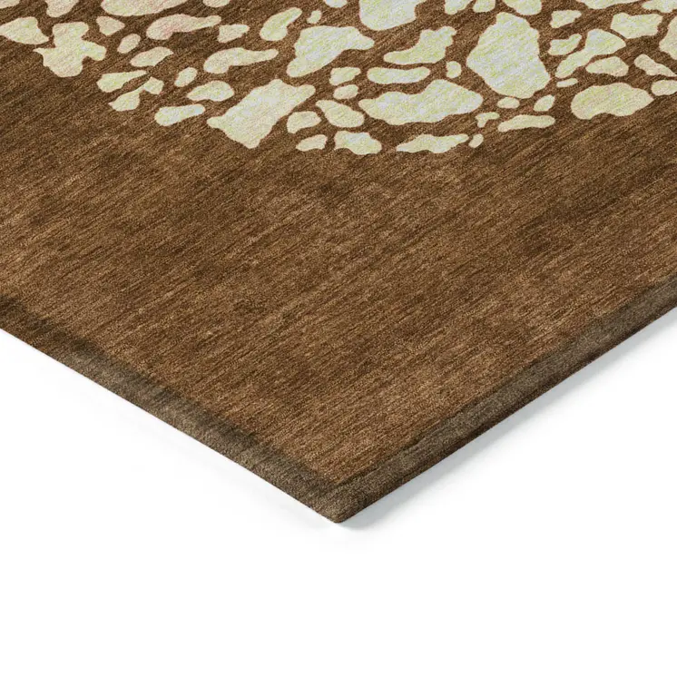 3' X 5' Orange Terra Cotta And Ivory Abstract Washable Indoor Outdoor Area Rug