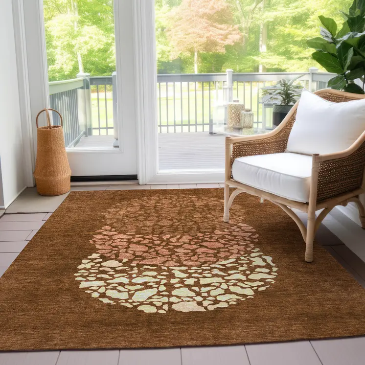 3' X 5' Orange Terra Cotta And Ivory Abstract Washable Indoor Outdoor Area Rug