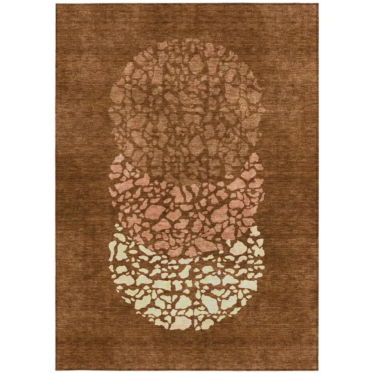 5' X 8' Orange Terra Cotta And Ivory Abstract Washable Indoor Outdoor Area Rug