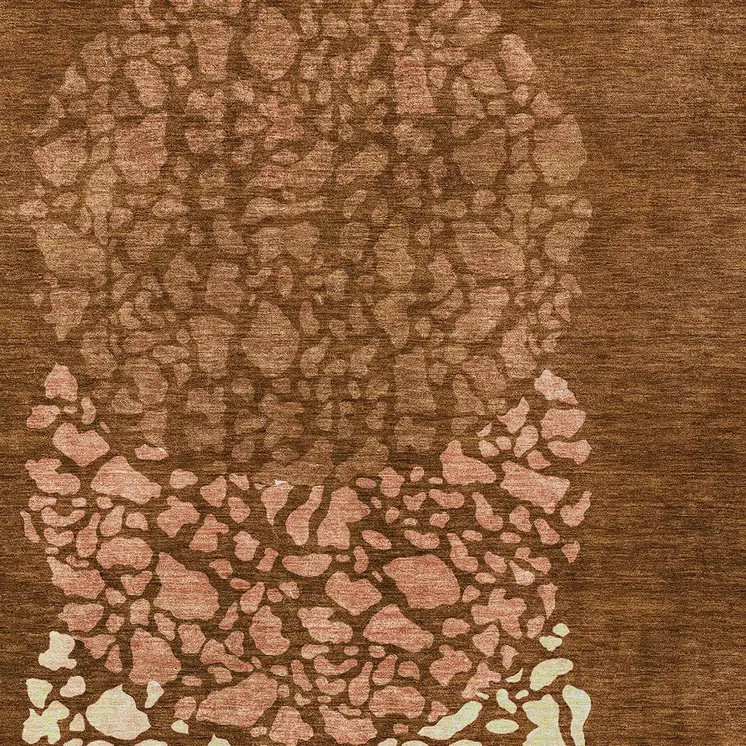 5' X 8' Orange Terra Cotta And Ivory Abstract Washable Indoor Outdoor Area Rug