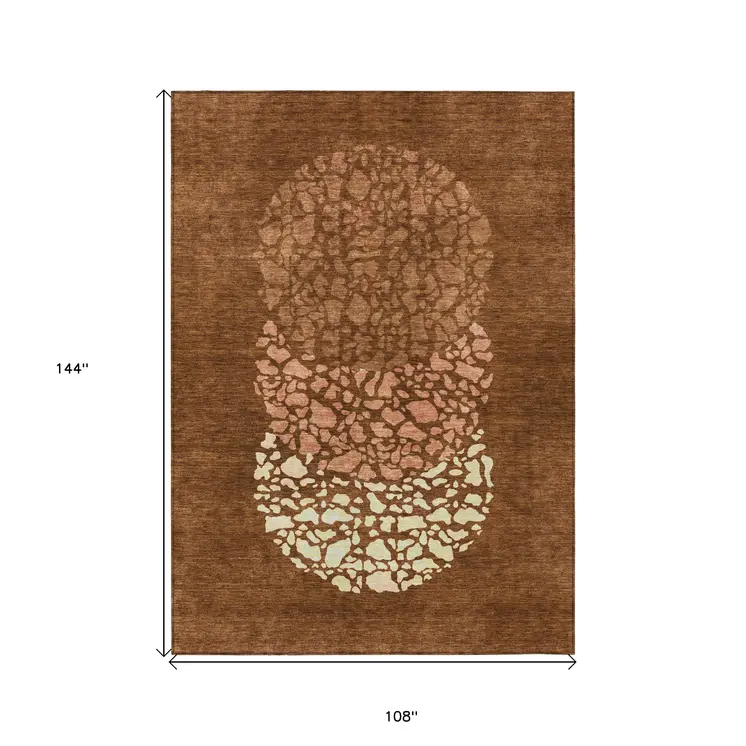 9' X 12' Orange Terra Cotta And Ivory Abstract Washable Indoor Outdoor Area Rug