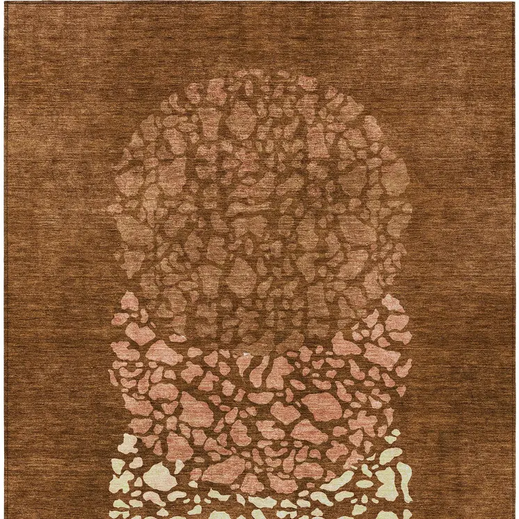 9' X 12' Orange Terra Cotta And Ivory Abstract Washable Indoor Outdoor Area Rug