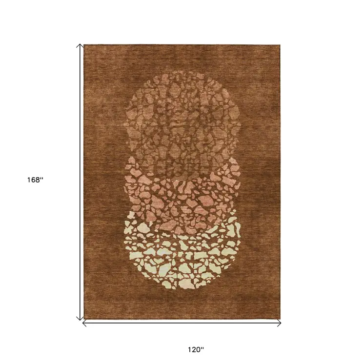 10' X 14' Orange Terra Cotta And Ivory Abstract Washable Indoor Outdoor Area Rug