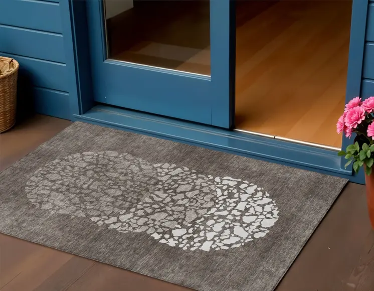 3' X 5' Taupe Brown And Ivory Abstract Washable Indoor Outdoor Area Rug