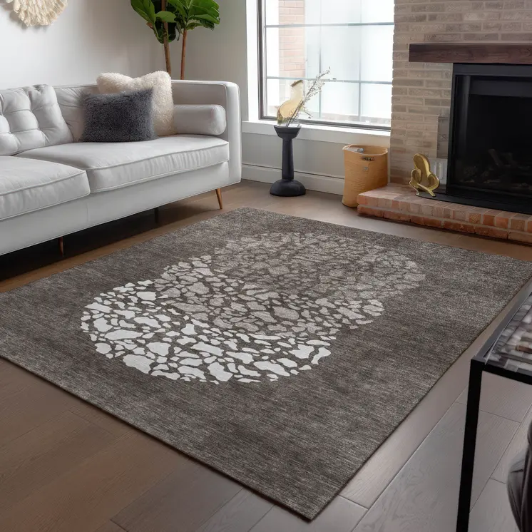 3' X 5' Taupe Brown And Ivory Abstract Washable Indoor Outdoor Area Rug