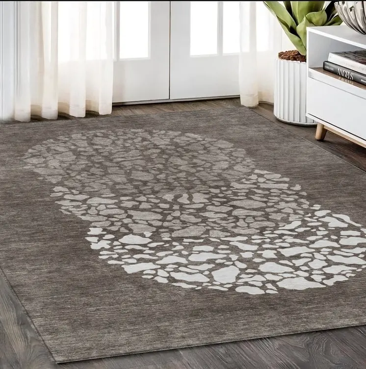 5' X 8' Taupe Brown And Ivory Abstract Washable Indoor Outdoor Area Rug