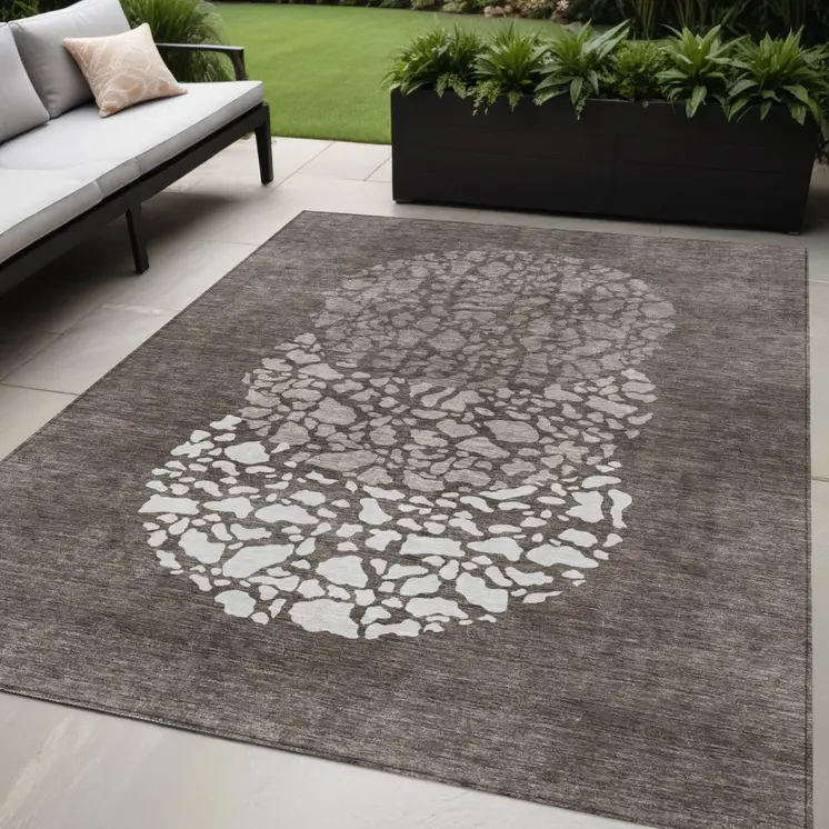 5' X 8' Taupe Brown And Ivory Abstract Washable Indoor Outdoor Area Rug