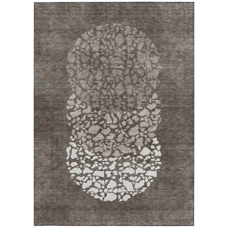 5' X 8' Taupe Brown And Ivory Abstract Washable Indoor Outdoor Area Rug