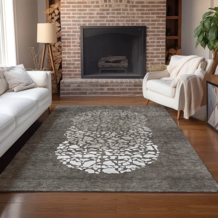 5' X 8' Taupe Brown And Ivory Abstract Washable Indoor Outdoor Area Rug
