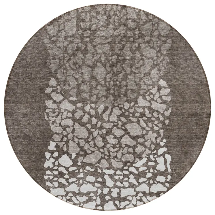 8' Taupe Brown And Ivory Round Abstract Washable Indoor Outdoor Area Rug