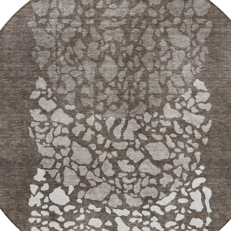 8' Taupe Brown And Ivory Round Abstract Washable Indoor Outdoor Area Rug