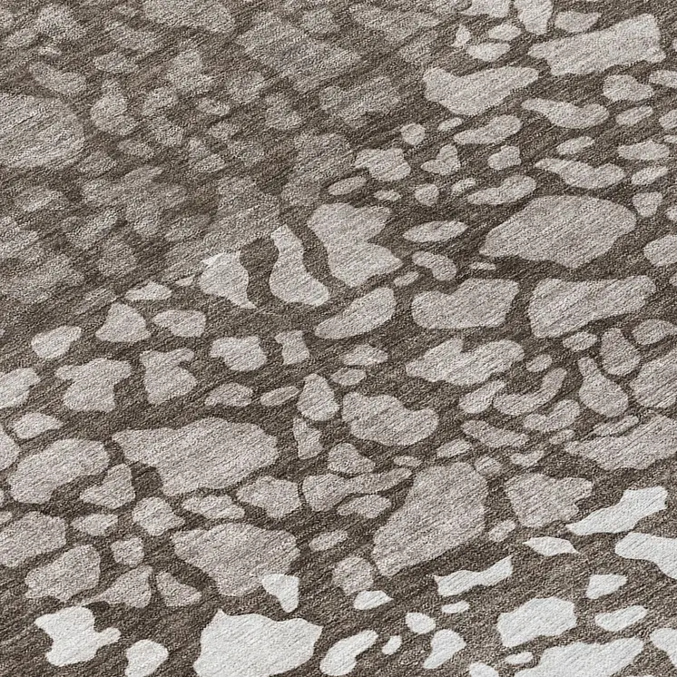 8' Taupe Brown And Ivory Round Abstract Washable Indoor Outdoor Area Rug