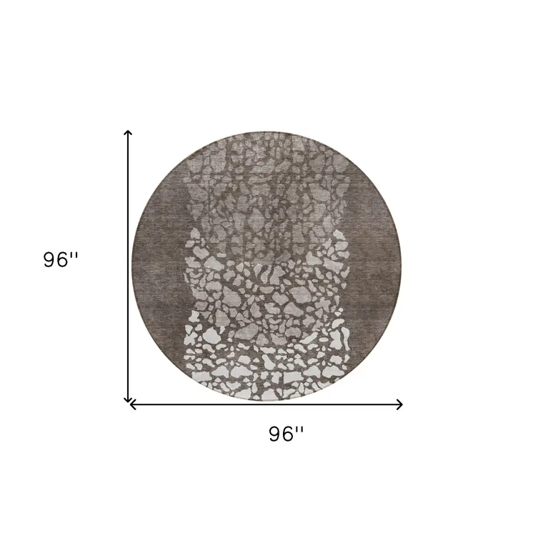 8' Taupe Brown And Ivory Round Abstract Washable Indoor Outdoor Area Rug