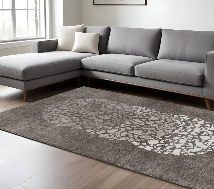 8' X 10' Taupe Brown And Ivory Abstract Washable Indoor Outdoor Area Rug