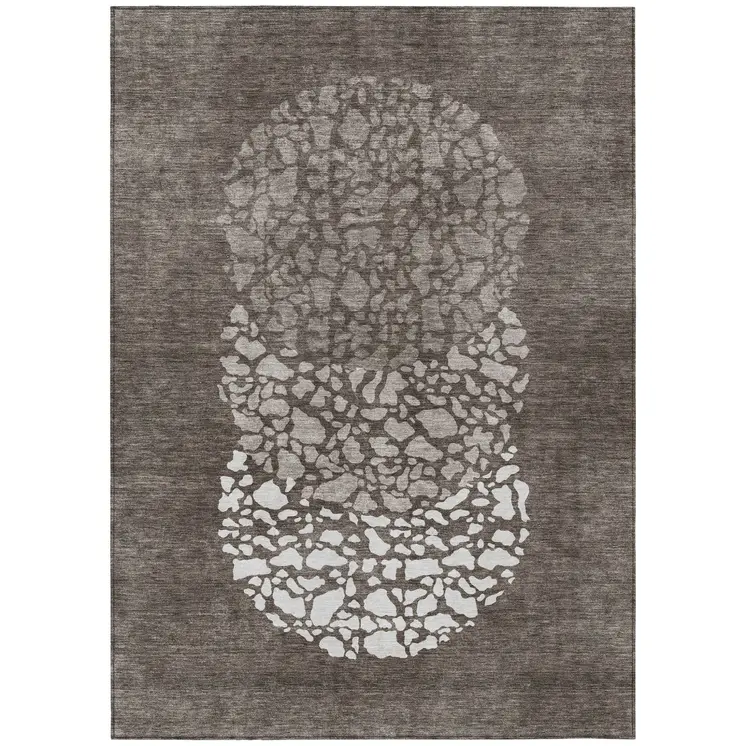 8' X 10' Taupe Brown And Ivory Abstract Washable Indoor Outdoor Area Rug