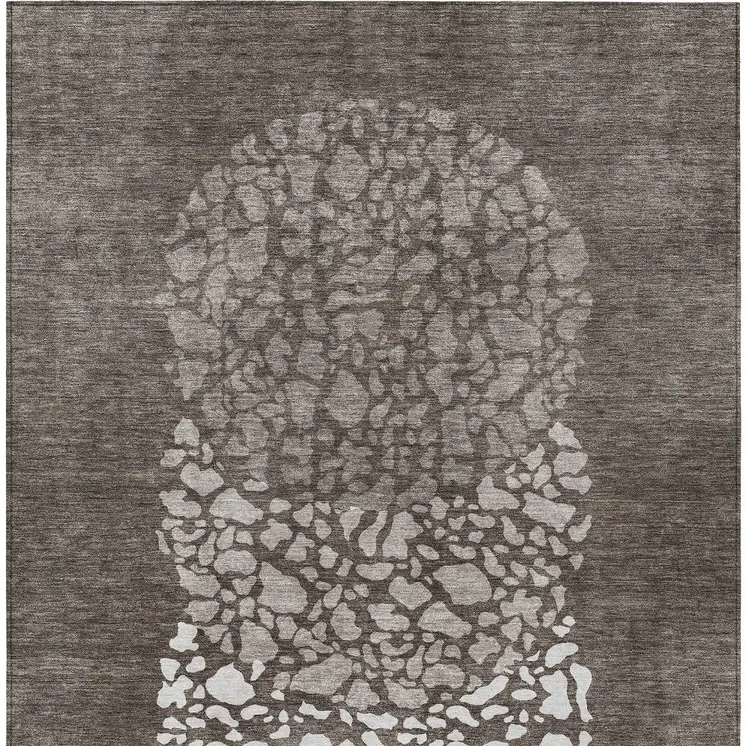 10' X 14' Taupe Brown And Ivory Abstract Washable Indoor Outdoor Area Rug
